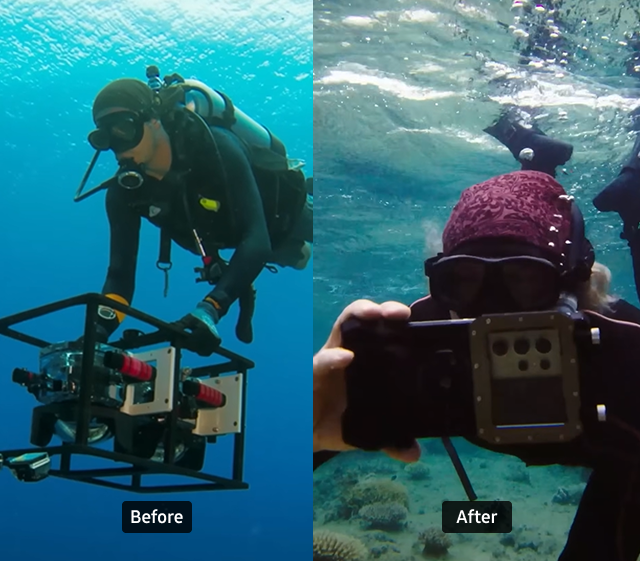 Underwater shots before and after using Galaxy